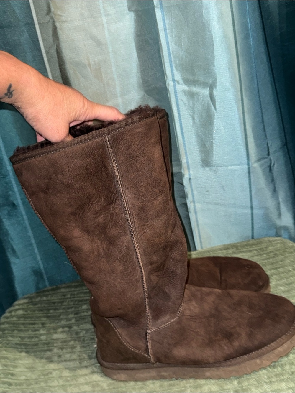 UGG Brown Suede Mid-Calf Shearling Lined Boots